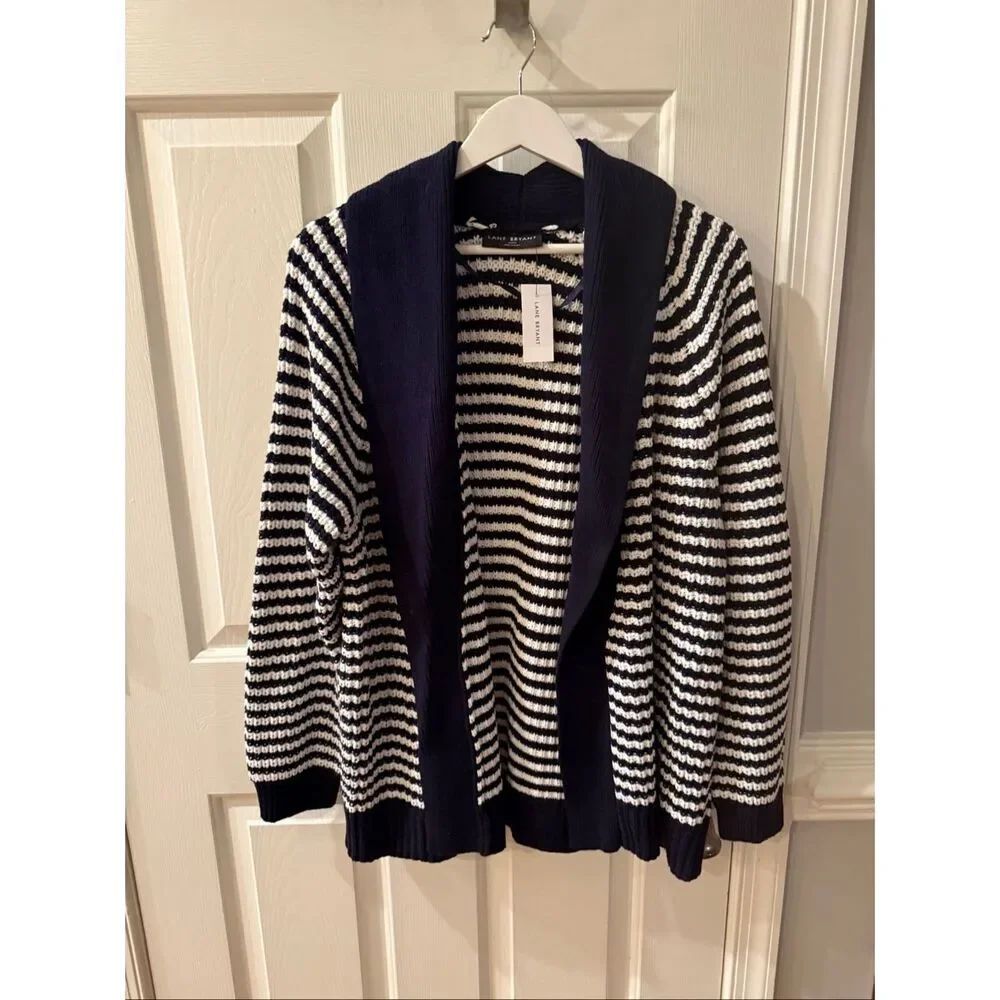 Lane Bryant Navy & White Nautical Shawl Collar Cardigan Sweater sz 18/20 NWT